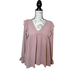 Sugarfox Likely a size Medium Dusty Rose Pink Ruffle Long Sleeve Blouse